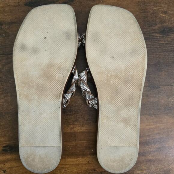 Mariella Italian Gold Braided Rhinestone Flat Sandals Size 8M - Picture 3 of 4